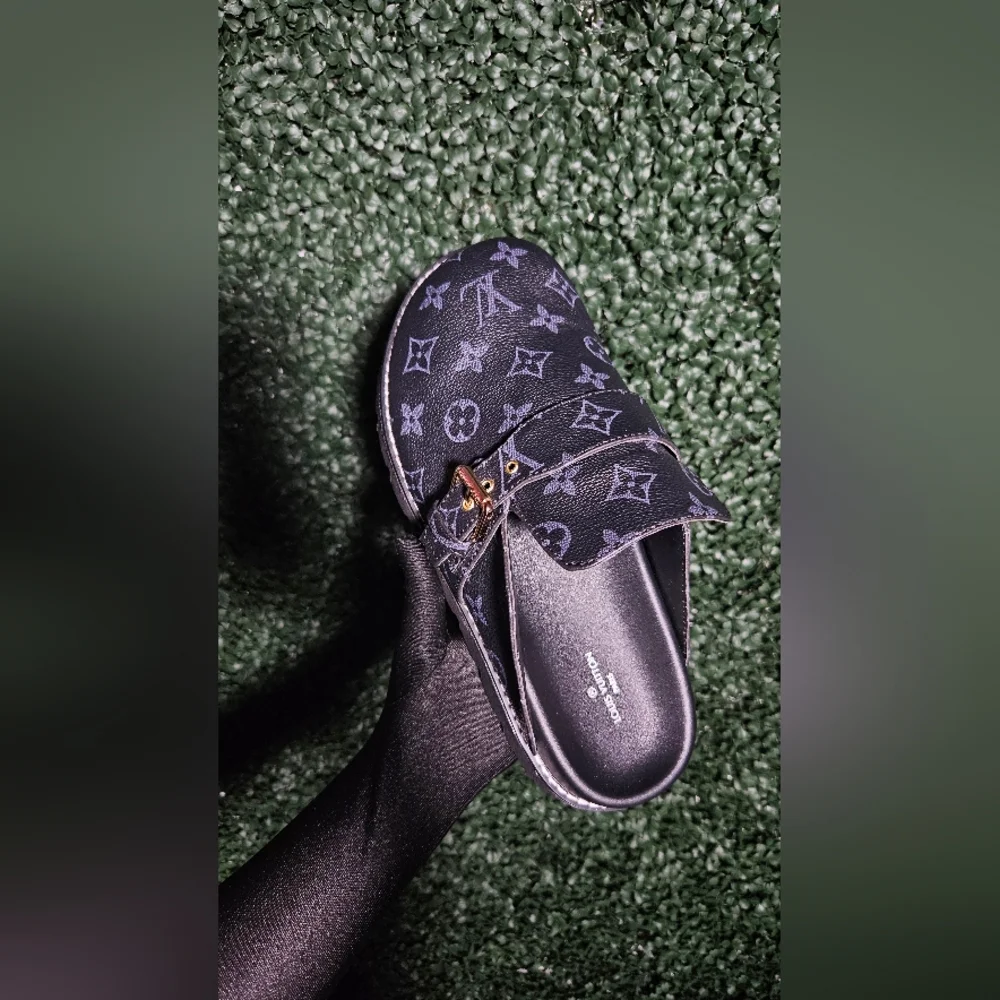 Louis Vuitton Black and Gold Loafers